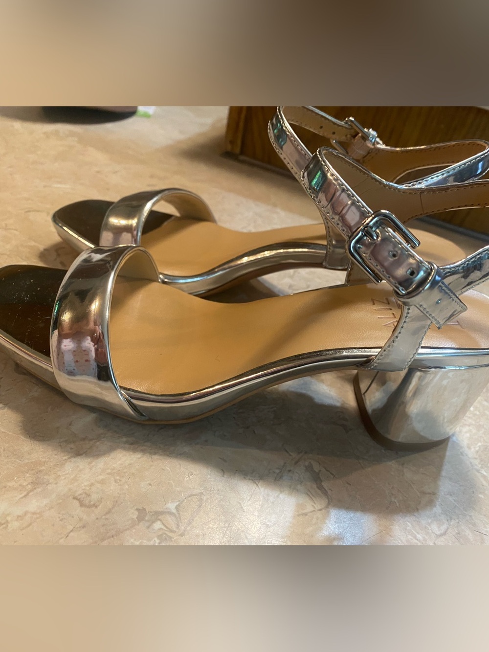 Naturalizer Silver Metallic Ankle-Strap Block Heel Sandals - Picture 2 of 6